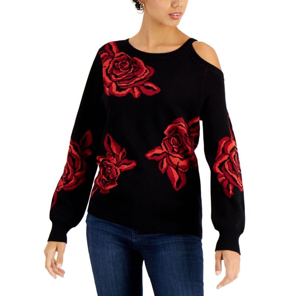 Willow Drive Floral Print One Cold Shoulder Sweater